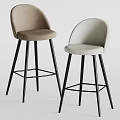 Modern Beige Ivory Upholstered Bar Stools With Curved Backrest And Black Metal Legs
