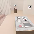 Cartoon Interior Scene With Light Colored Sofa Floor Lamp Wall Art And Table Items