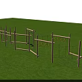 Wooden Playground Equipment Climbing Structure on Green Grass Field for Kids Outdoor Activities