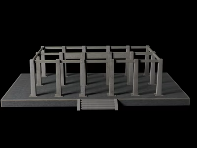 Grand Entrance Gate With Multiple Classical Columns And Stone Steps Architectural Design Structure 3d model