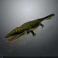 Realistic Green Crocodile Model Featuring Open Mouth Detailed Skin Texture And Body Structure