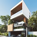 Elegant Modern Single Family House With Wooden Terrace Glass Railings And Greenery
