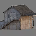 Old Weathered Two Story Wooden House With Shingled Roof Porch And Balcony