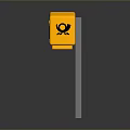 Yellow Mailbox With Small Window And Black Symbol On Metal Pole