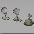 Architectural Models of Satellite Dishes and Dome Structures with Detailed Support Bases and Varied Designs