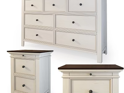 White Chest of Drawers Set with Dark Tabletop and Multiple Drawer Sizes 3d model