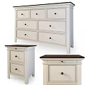 White Chest of Drawers Set with Dark Tabletop and Multiple Drawer Sizes