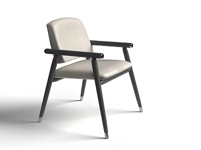 Modern Beige Upholstered Dining Chair With Black Armrests And Sleek Black Legs 3d model