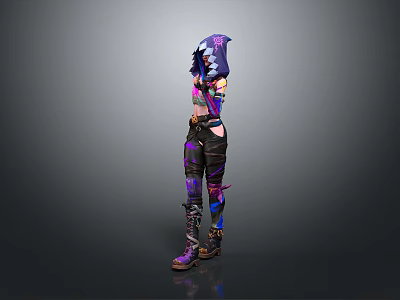 Game Movie Character With Purple Blue Hair And Patterned Leather Outfit Boots 3d model