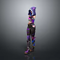 Game Movie Character With Purple Blue Hair And Patterned Leather Outfit Boots