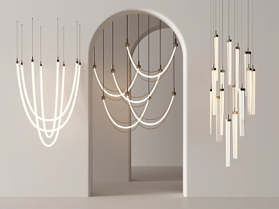 Modern Chandelier Lighting Designs With Circular And Linear Shapes For Interior Spaces 3d model