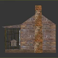 Rustic Wooden Cabin With Weathered Wood Roof Brick Chimney Front Porch And Shuttered Windows