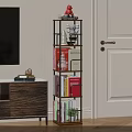 Modern Living Room With Wooden TV Stand Tall Bookshelf And Colorful Books