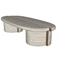 Elegant Modern Marble Coffee Table With Oval Top Cylindrical Legs And Brass Accents 3d model