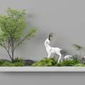 Garden Landscape Design With Deer Sculpture Green Trees And Stones