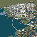 Waterfront Commercial Complex Featuring Modern Architecture Green Spaces And Bridges 3d model