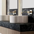 Modern Bathroom Vanity With Double Sinks Large Mirrors And Marble Countertop