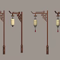 Chinese Style Wooden Lamp Post Furniture With Carvings And Beige Lanterns With Tassels