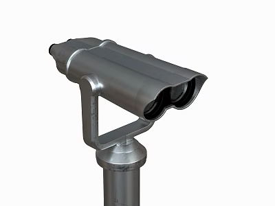 Durable Silver Telescopic Binoculars Mounted On Metal Stand For Outdoor Viewing 3d model