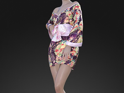Elegant Woman Wearing Stylish Floral Pattern Dress With Pink Bow Design 3d model