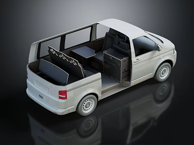 White Commercial Van With Open Doors And Interior Storage Compartments 3d model