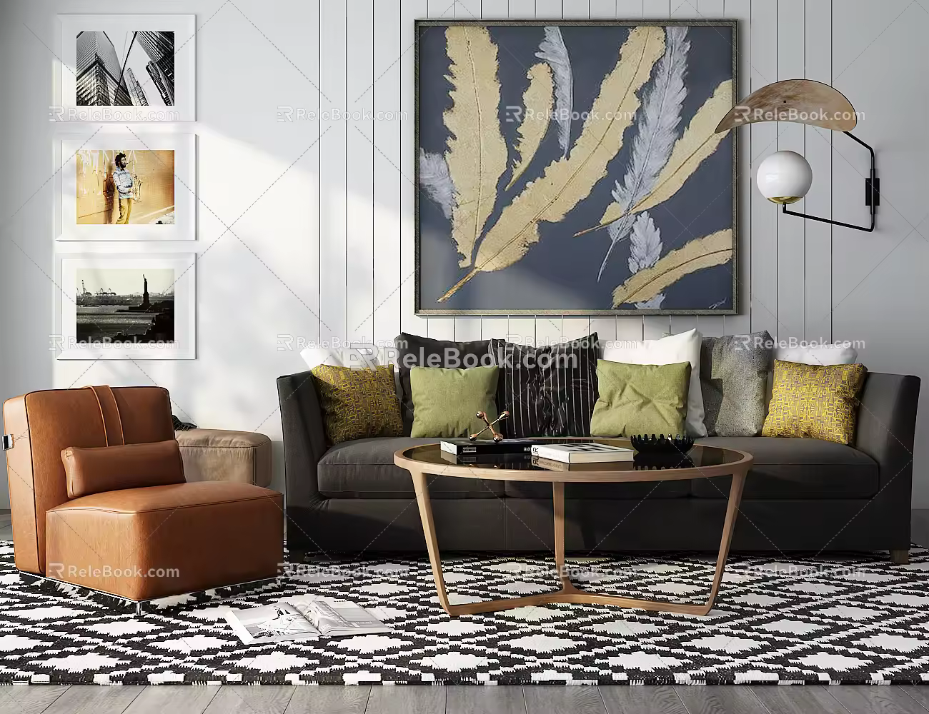 Modern sofa coffee table combination 3d model