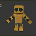 Yellow Block Shaped Robot Creature With Black Large Eyes And Green Joints