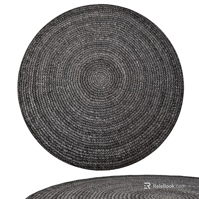 Dark Gray Round Woven Rug with Circular Pattern and Soft Texture Design 3d model 
