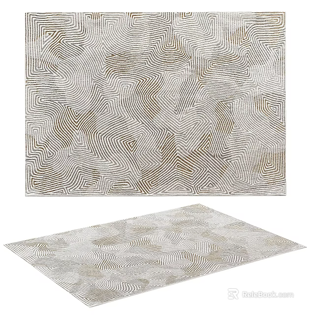 Modern Square Rug With Abstract Geometric Lines And Beige Light Brown Patterns 3d model 