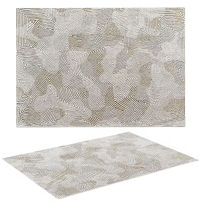 Modern Square Rug With Abstract Geometric Lines And Beige Light Brown Patterns 3d model