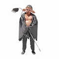 Game and Movie Character With Pig Face Wearing Hat Holding Rake In Robe