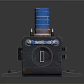 Industrial Mechanical Device Featuring Blue Orange Cylinders Black Body And Metal Pipes Brackets