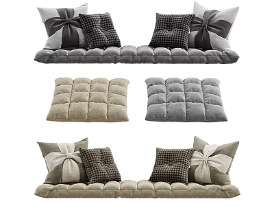 Decorative Home Cushions With Bow Details And Square Seat Pads In Gray Beige 3d model