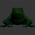Green Frog Sculpture with Red Eyes on Dark Background and Reflection 3d model