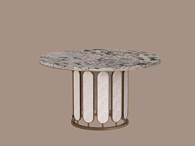 Modern Stylish Round Dining Table With Marble Top Metal Base And Vertical Panel Design 3d model