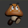 Orange Mushroom Cartoon Character with Angry Eyebrows Sharp Teeth and Walking Pose Design 3d model