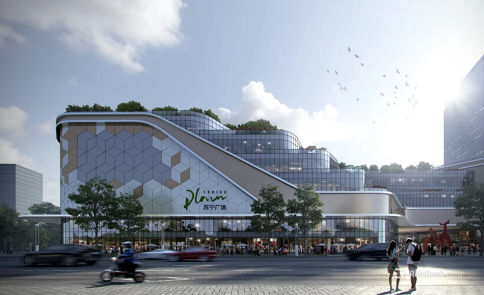 Modern Vientiane Plaza Commercial Complex With Green Roof And Geometric Glass Facade 3d model 