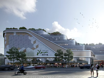 Modern Vientiane Plaza Commercial Complex With Green Roof And Geometric Glass Facade 3d model