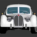White Vintage Classic Car With Streamlined Body Blue Windows And Chrome Details
