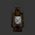 Rusty Vintage Kerosene Lamp With Metal Handle And Glass Shade