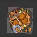 Earthy Yellow Setting With Bowls Liquid Circular Items Bio Label Plants And Crumbs
