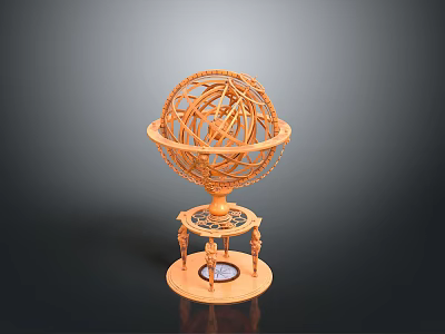 Detailed Brass Industrial Equipment With Intricate Orrery Mechanical Structure And Stand 3d model
