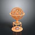 Detailed Brass Industrial Equipment With Intricate Orrery Mechanical Structure And Stand