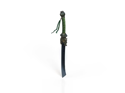 Traditional Weapon With Green Braided Handle Intricate Decorative Hilt And Black Blade 3d model