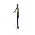 Traditional Weapon With Green Braided Handle Intricate Decorative Hilt And Black Blade