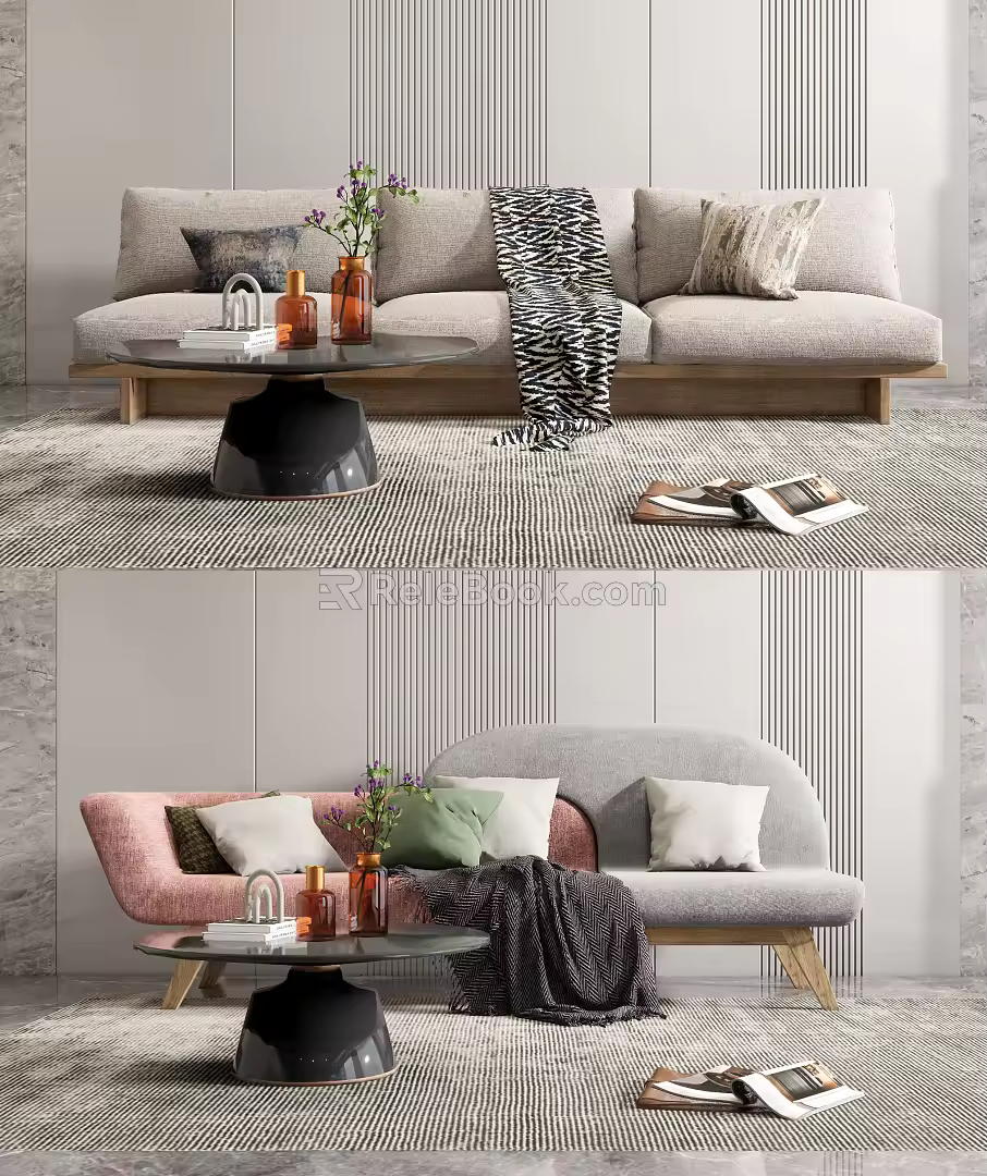 Modern Multiplayer Sofa Sofa Coffee Table Combination 3d model