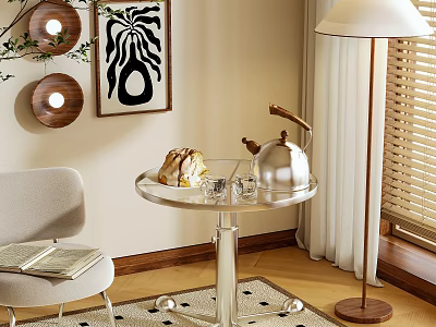 Modern Side Table With Glass Top Metal Frame And Accent Chair Wall Art Floor Lamp 3d model