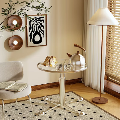 Modern Side Table With Glass Top Metal Frame And Accent Chair Wall Art Floor Lamp 3d model
