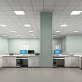 Modern Reception Area Interior With White Green Desk Ceiling Lights And Doors