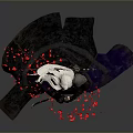 White Haired Man In Black Armor Holding Sword With Red Petals And Gray Background